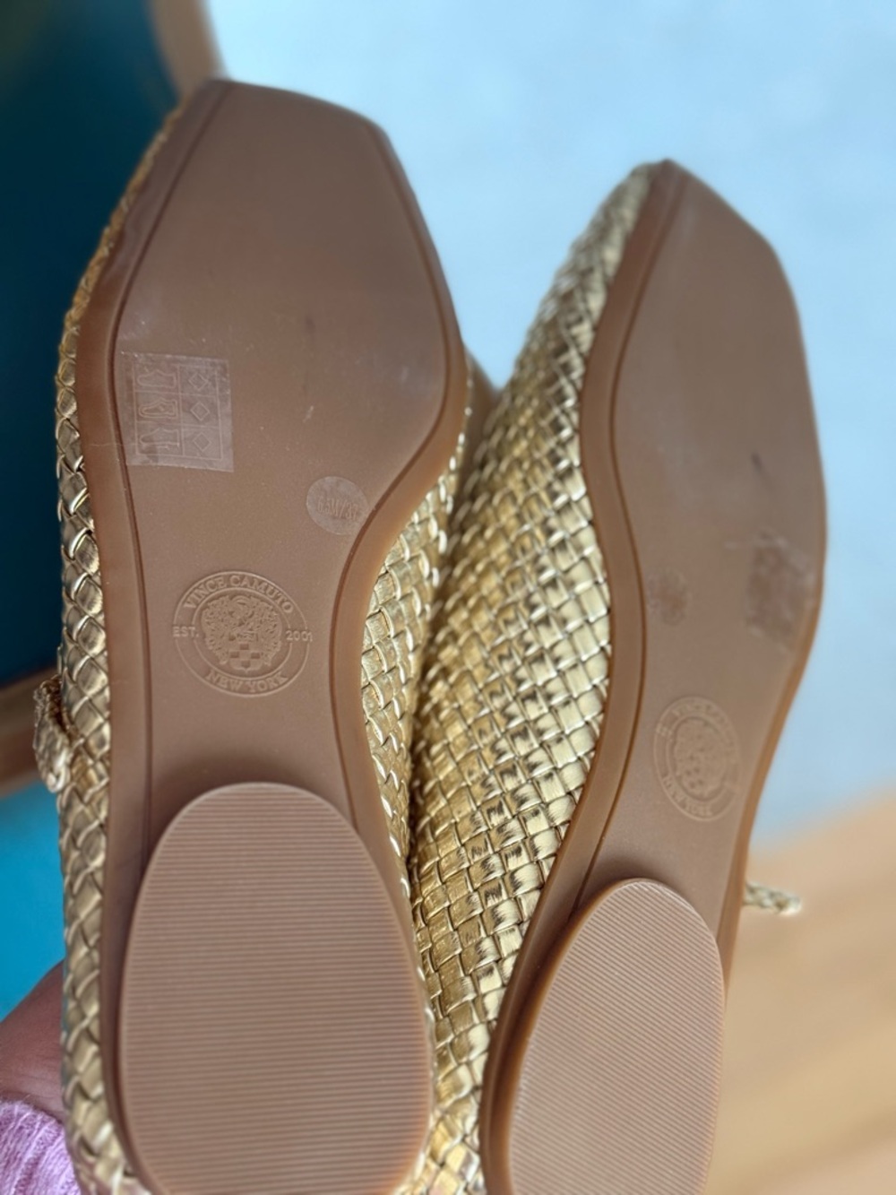 Vince Camuto Metallic Gold Woven Mary Jane Flats - new without box (6.5/37) - Picture 8 of 11